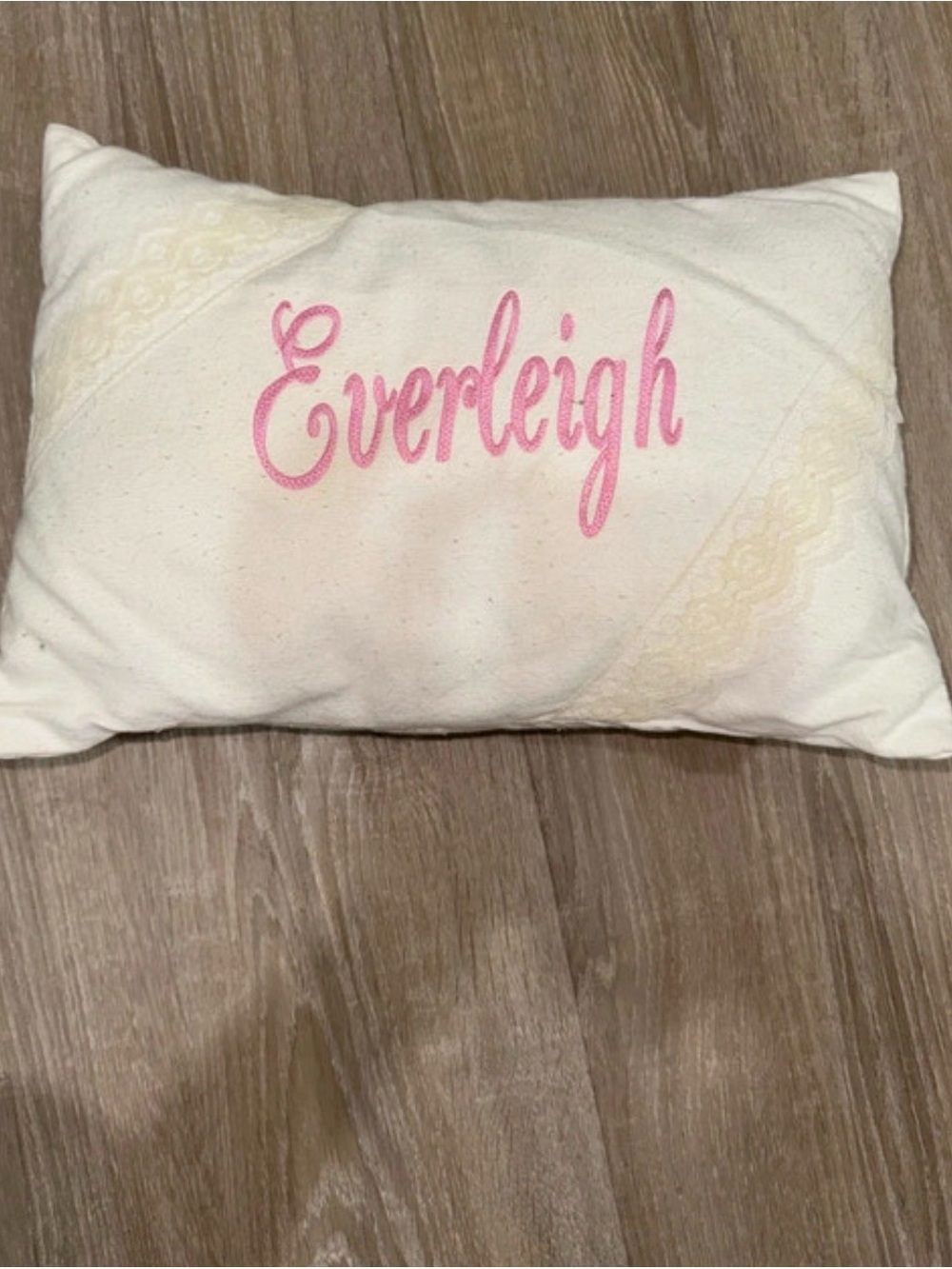 everleigh Cream Accent Pillow with Pink Script Embroidery